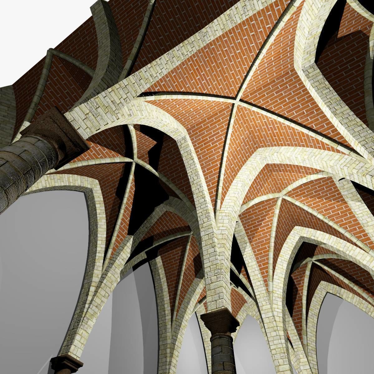 Vaulting 5-4 Gothic 750m spcd with thin arches and thick curbs Low-poly 3D model_2
