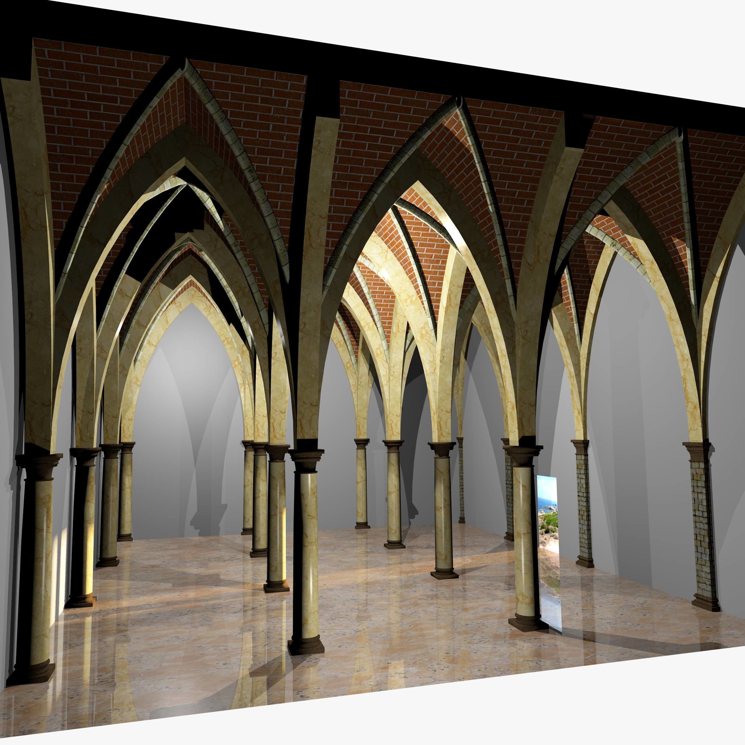 Vaulting 5-4 Gothic 750m spcd with thin arches and thick curbs Low-poly 3D model_8