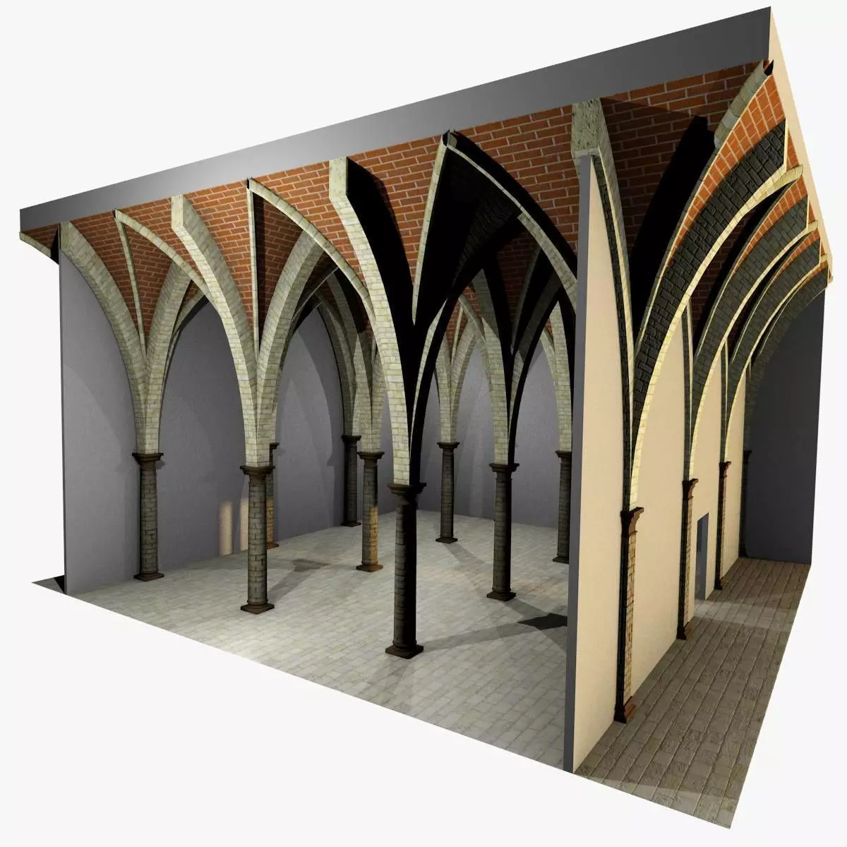 Vaulting 5-4 Gothic 750m spcd with thin arches and thick curbs Low-poly 3D model_0