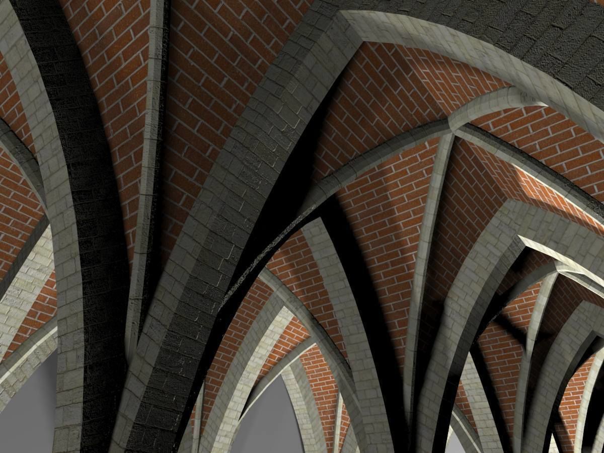 Vaulting 5-4 Gothic 750m spcd with thin arches and thick curbs Low-poly 3D model_11