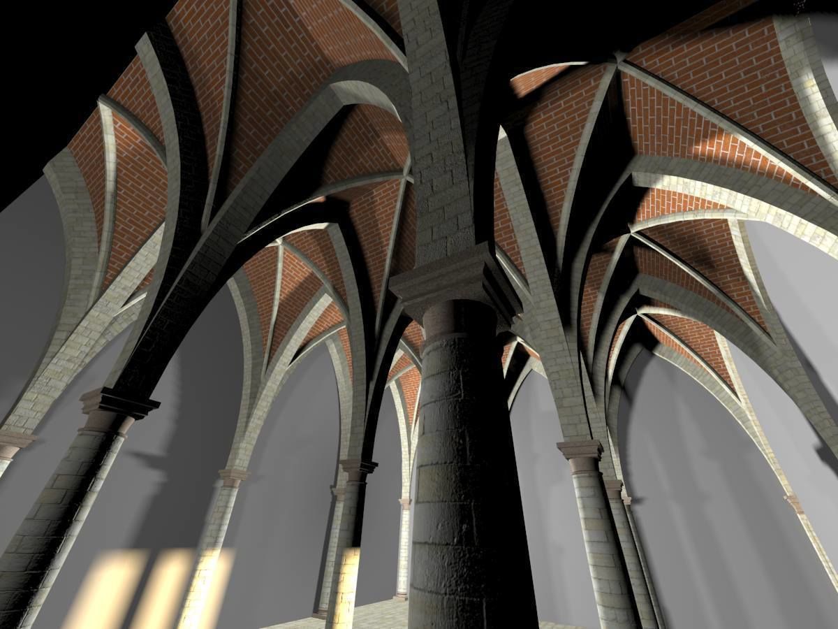 Vaulting 5-4 Gothic 750m spcd with thin arches and thick curbs Low-poly 3D model_12