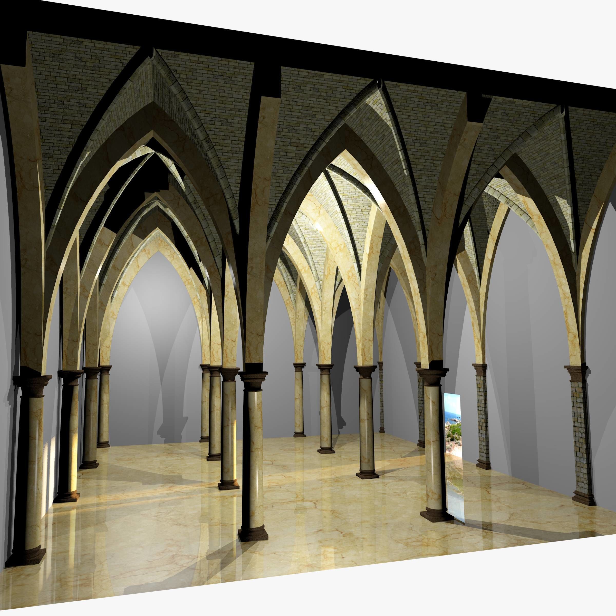 Vaulting 5-4 Gothic 750m spcd with thin arches and thick curbs Low-poly 3D model_7