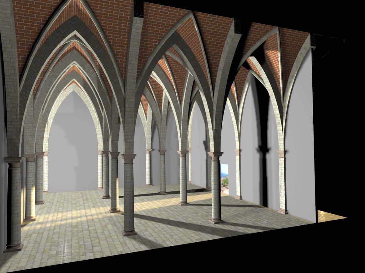 Vaulting 5-4 Gothic 750m spcd with thin arches and thick curbs Low-poly 3D model_10