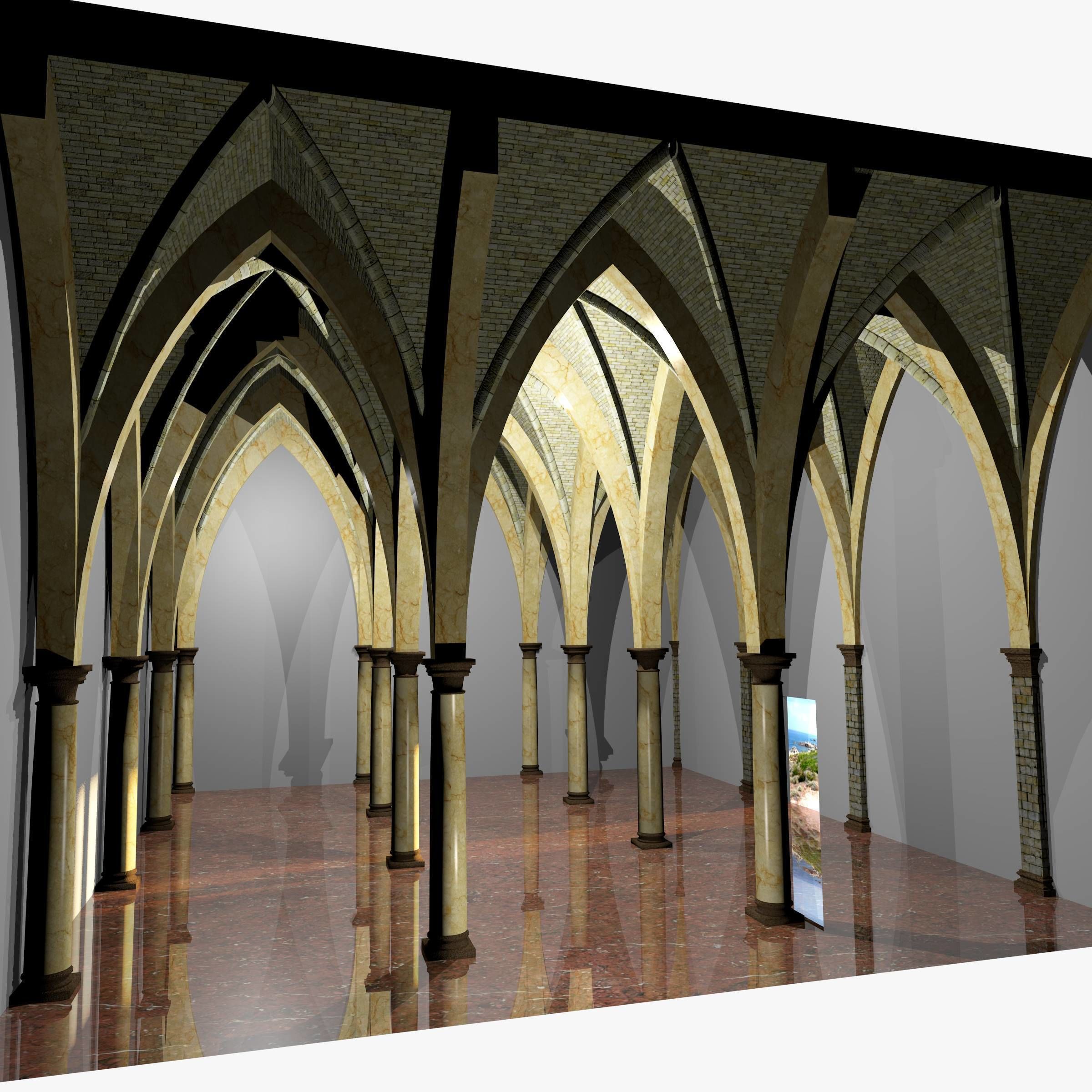 Vaulting 5-4 Gothic 750m spcd with thin arches and thick curbs Low-poly 3D model_9