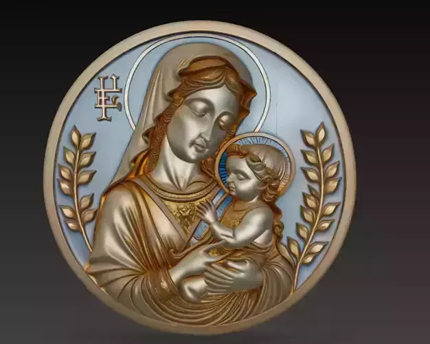 Virgin Mary and Child - Holy Icon Relief 3D Model