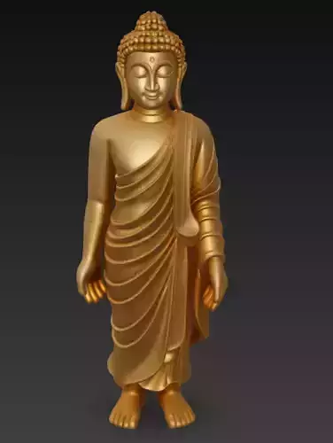 Golden Standing Buddha - Sacred Enlightenment Sculpture 3D Model
