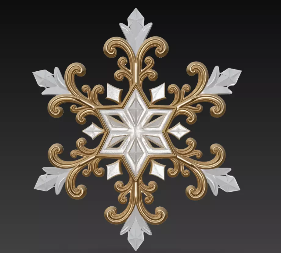 Golden Crystal Snowflake - Ornamental Christmas Sculpture 3D print model