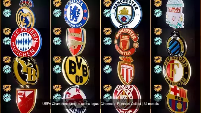 UEFA Champions League teams logos- Cinematic- Printable Collect