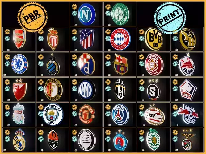 UEFA Champions League teams logos- Cinematic- Printable Collect