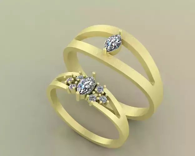Marquise Couple Ring Set Matching Engagement and Promise Bands