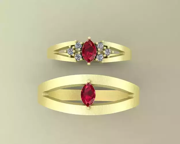 Marquise Couple Ring Set Matching Engagement and Promise Bands