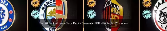 Top 20 Football team Clubs Pack - Cinematic PBR - Printable
