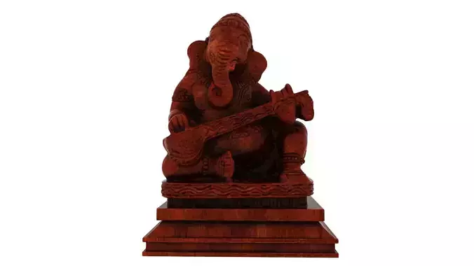 god ganesha  wooden sculpture statue hi poly 