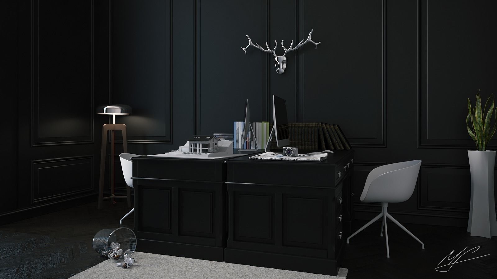 Black luxus desk 3D model_2