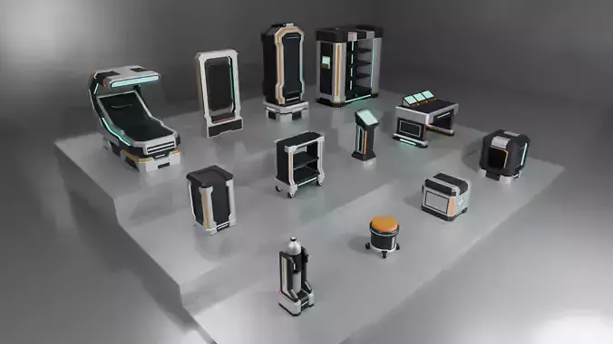 Low Poly SciFi Medical and Laboratory Props  Pack B006