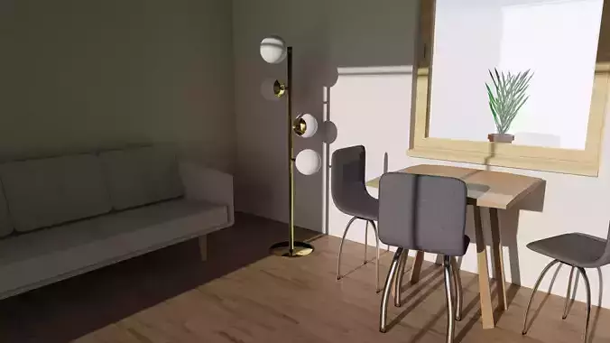 Orb Floor Lamp Metal Gold Modern PBR Interior Lighting