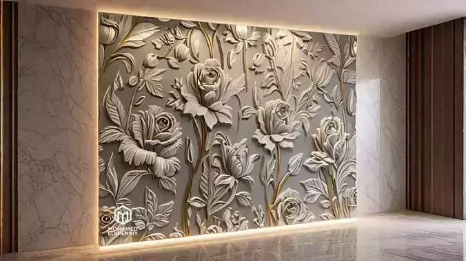 modern rose panel wall decor set relief stl mural CNC 294