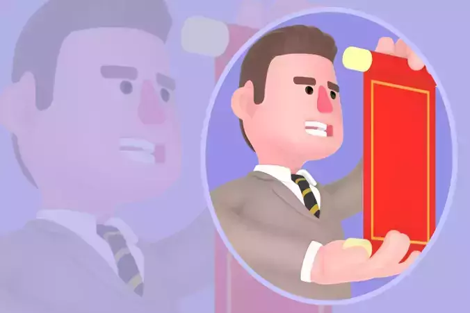 Stylized 3D Male Lawyer Character - Attorney Reading Document