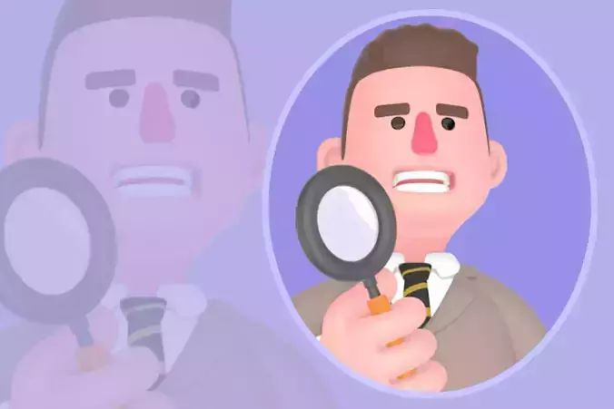 Stylized 3D Male Lawyer Character-Attorney with Magnifying Glass
