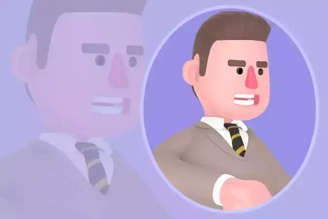 Stylized 3D Male Lawyer Character - Cartoon Lawyer Using Laptop
