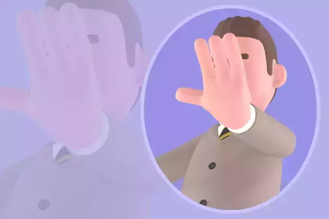 Stylized 3D Male Lawyer Character - Cartoon Lawyer Saying No