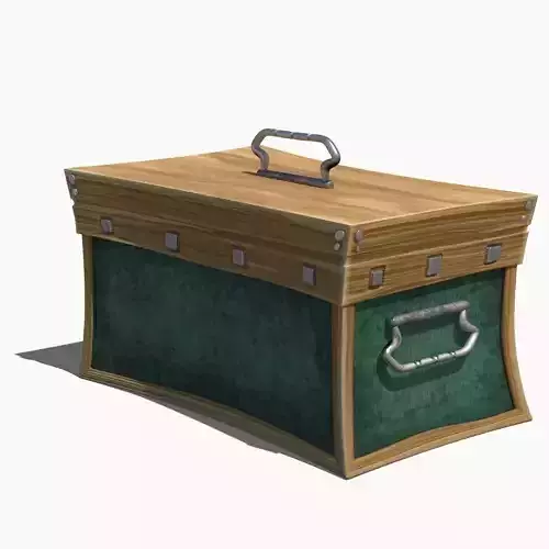 HQ lowpoly chest cartoonish stylized wooden draped