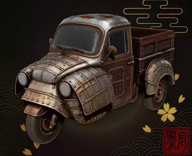 Samurai Fusion Trike Armored Three Wheel Vehicle Highpoly Game