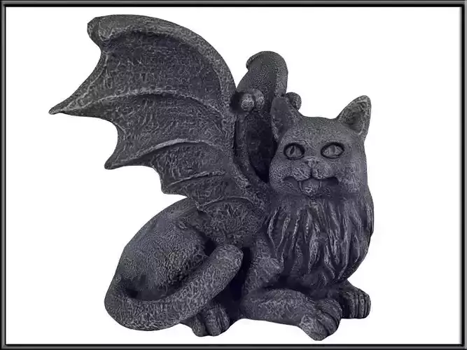 Stone Cat Gargoyle Winged Gothic Guardian