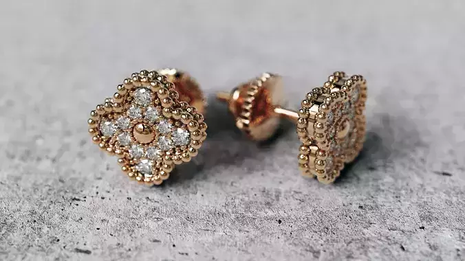 Vintage Alhambra Diamond Earrings Studs