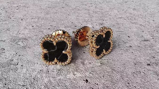 Vintage Alhambra Clover Onyx Studs Earrings