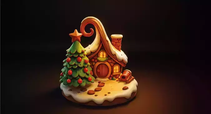 Whimsical Gingerbread Cottage Holiday Environment 