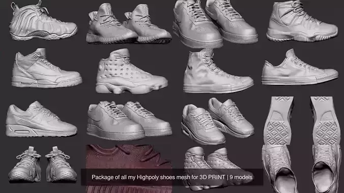 Package of all my Highpoly shoes mesh for 3D PRINT