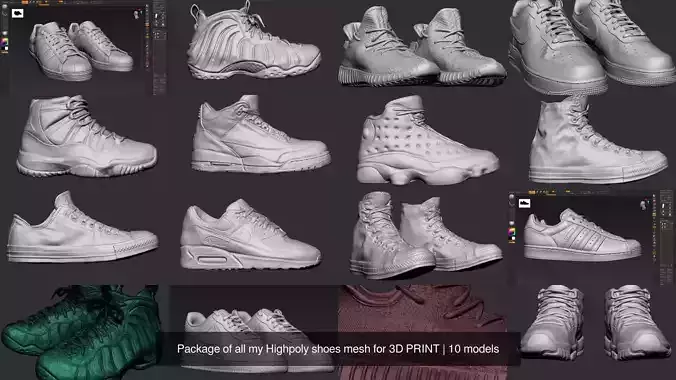 Package of all my Highpoly shoes mesh for 3D PRINT