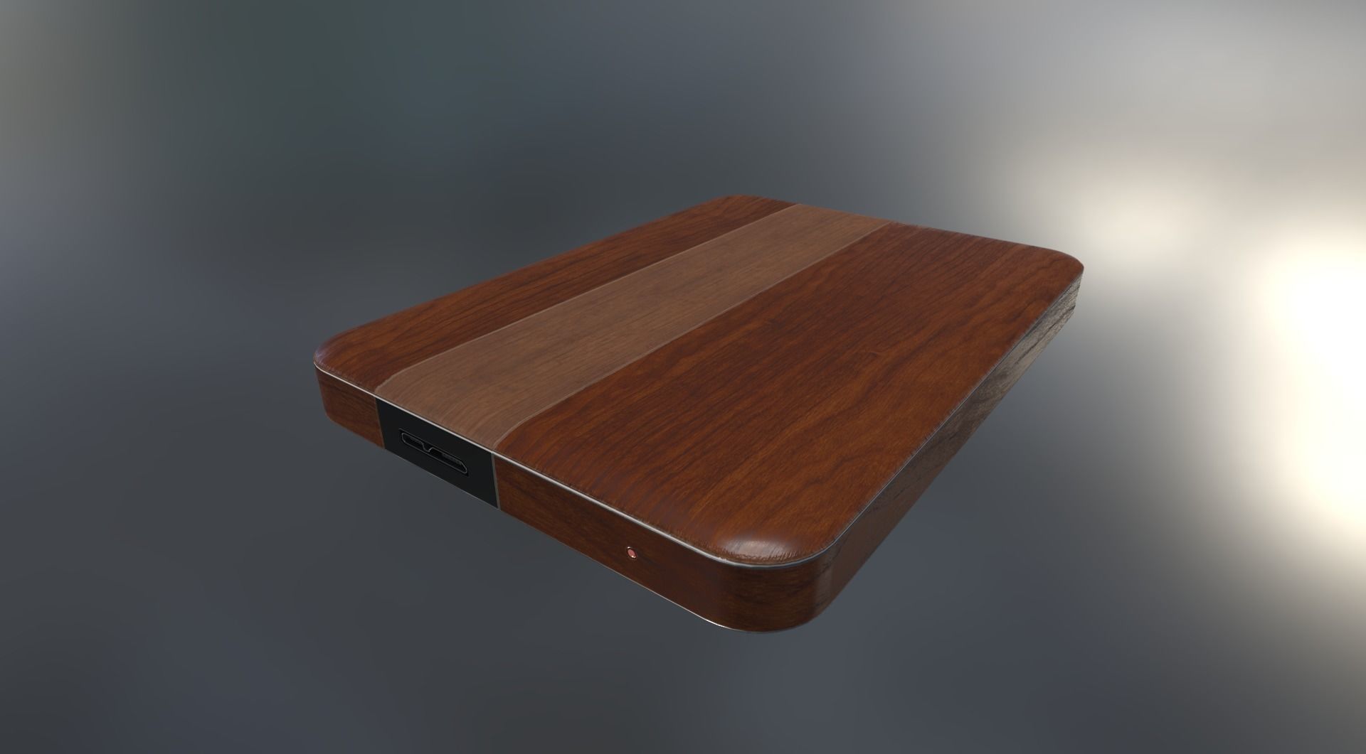 External HDD With USB Cable Rigged Wood Version Low-poly 3D model_13