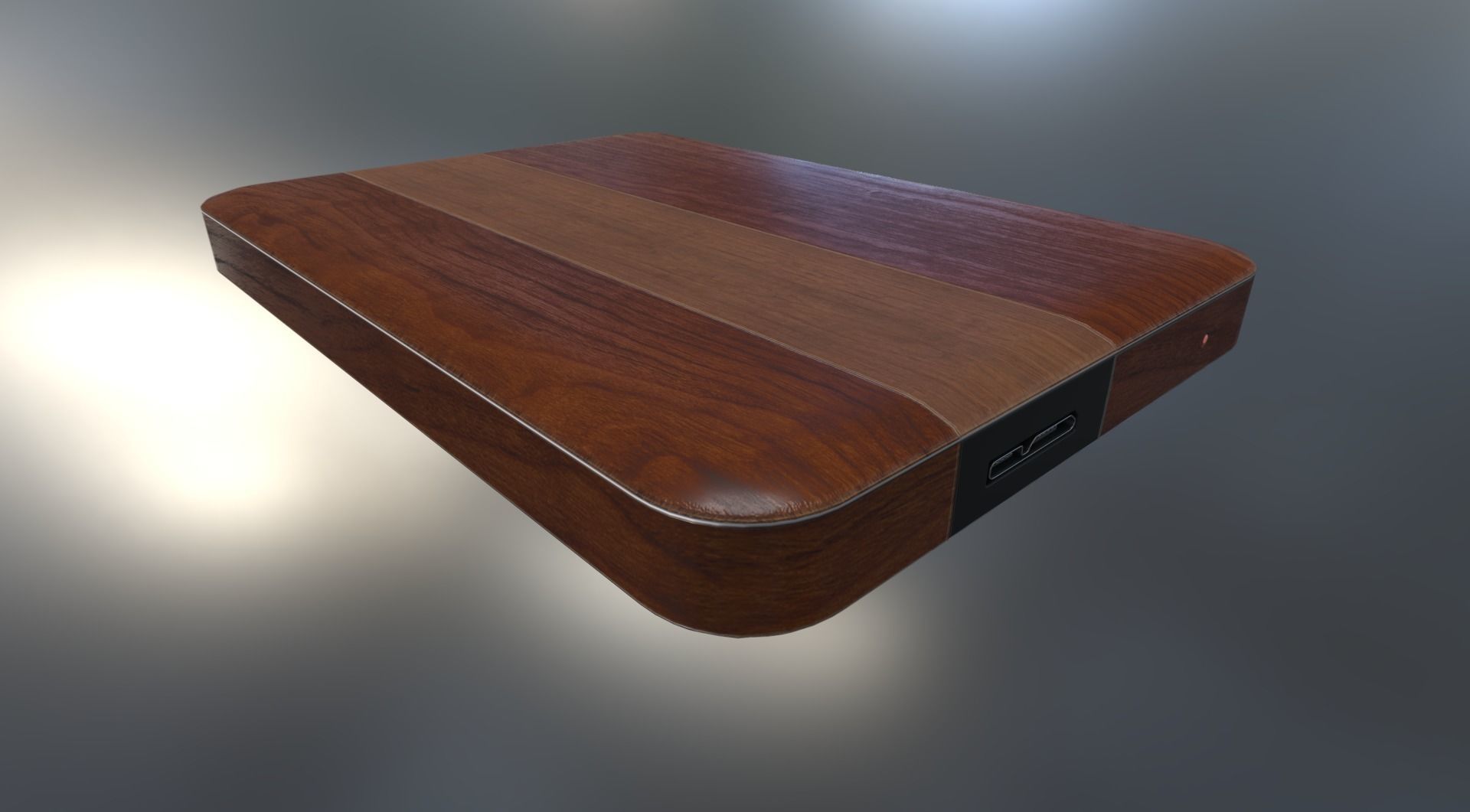 External HDD With USB Cable Rigged Wood Version Low-poly 3D model_16