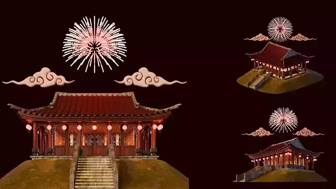 Chinese New Year Traditional House Building 