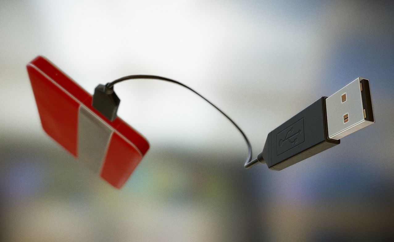 External HDD With USB Cable Rigged Red Leathe Version Low-poly 3D model_5