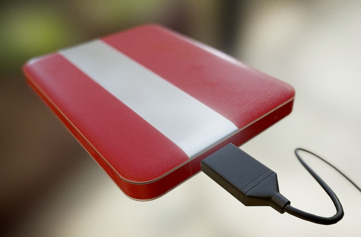 External HDD With USB Cable Rigged Red Leathe Version Low-poly 3D model_0