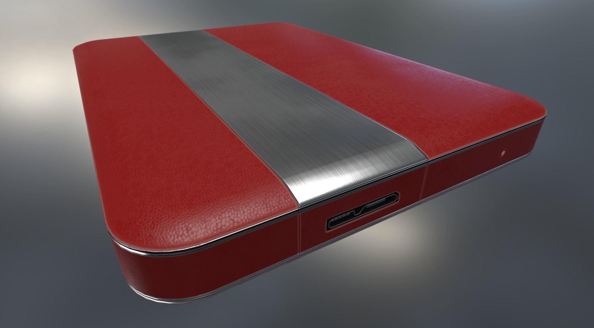 External HDD With USB Cable Rigged Red Leathe Version Low-poly 3D model_21