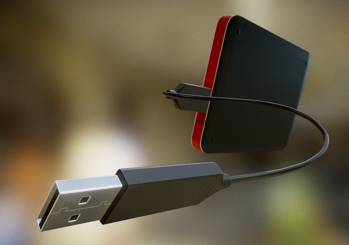 External HDD With USB Cable Rigged Red Leathe Version Low-poly 3D model_11