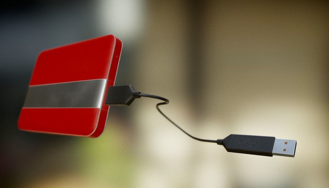 External HDD With USB Cable Rigged Red Leathe Version Low-poly 3D model_9