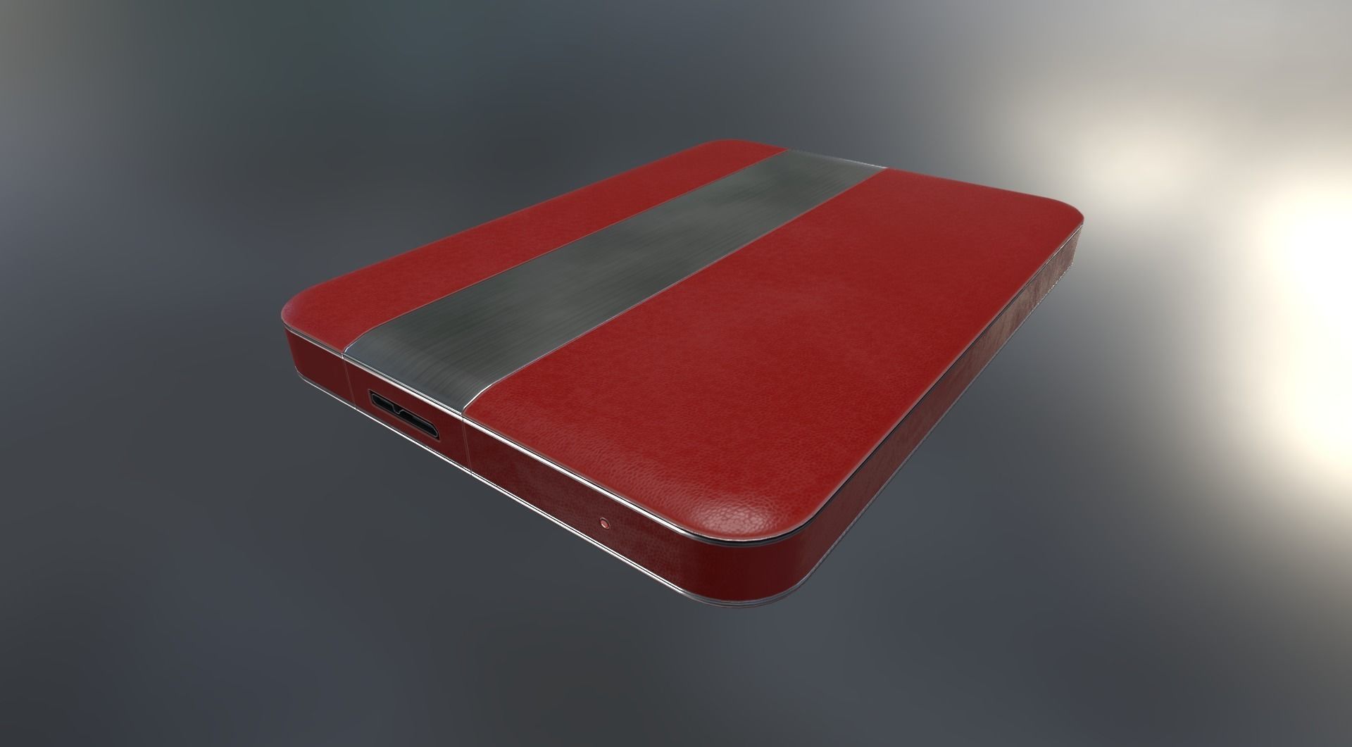 External HDD With USB Cable Rigged Red Leathe Version Low-poly 3D model_13