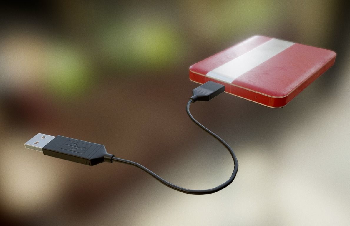External HDD With USB Cable Rigged Red Leathe Version Low-poly 3D model_4