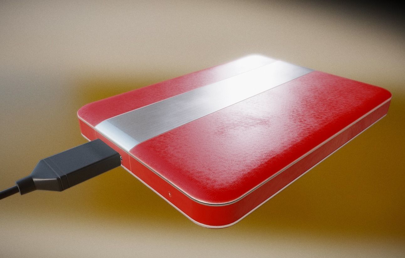 External HDD With USB Cable Rigged Red Leathe Version Low-poly 3D model_10