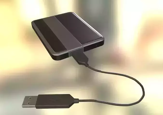 External HDD With USB Cable Rigged Dark Silver Version Low-poly 3D model