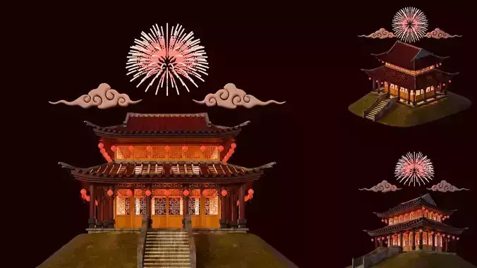 Chinese New Year Traditional 2 Stories Building 