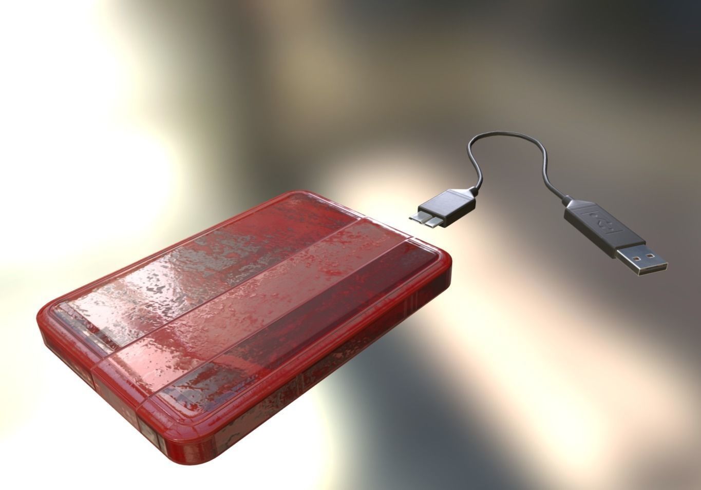 External HDD With USB Cable Rigged Bloody Version Low-poly 3D model_8