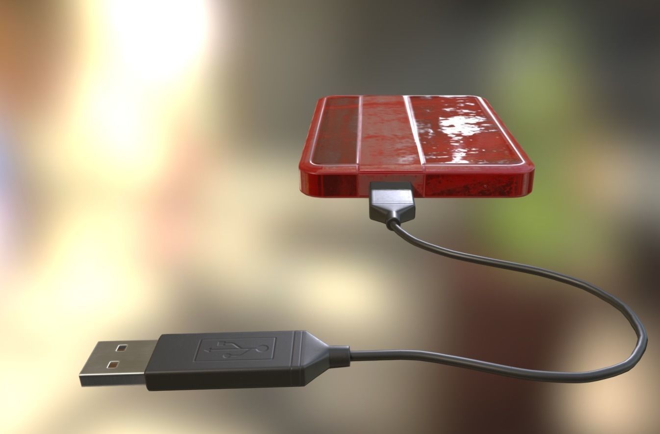 External HDD With USB Cable Rigged Bloody Version Low-poly 3D model_4