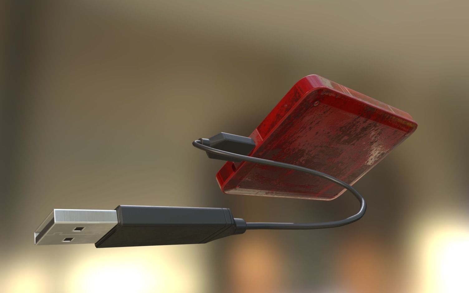 External HDD With USB Cable Rigged Bloody Version Low-poly 3D model_3