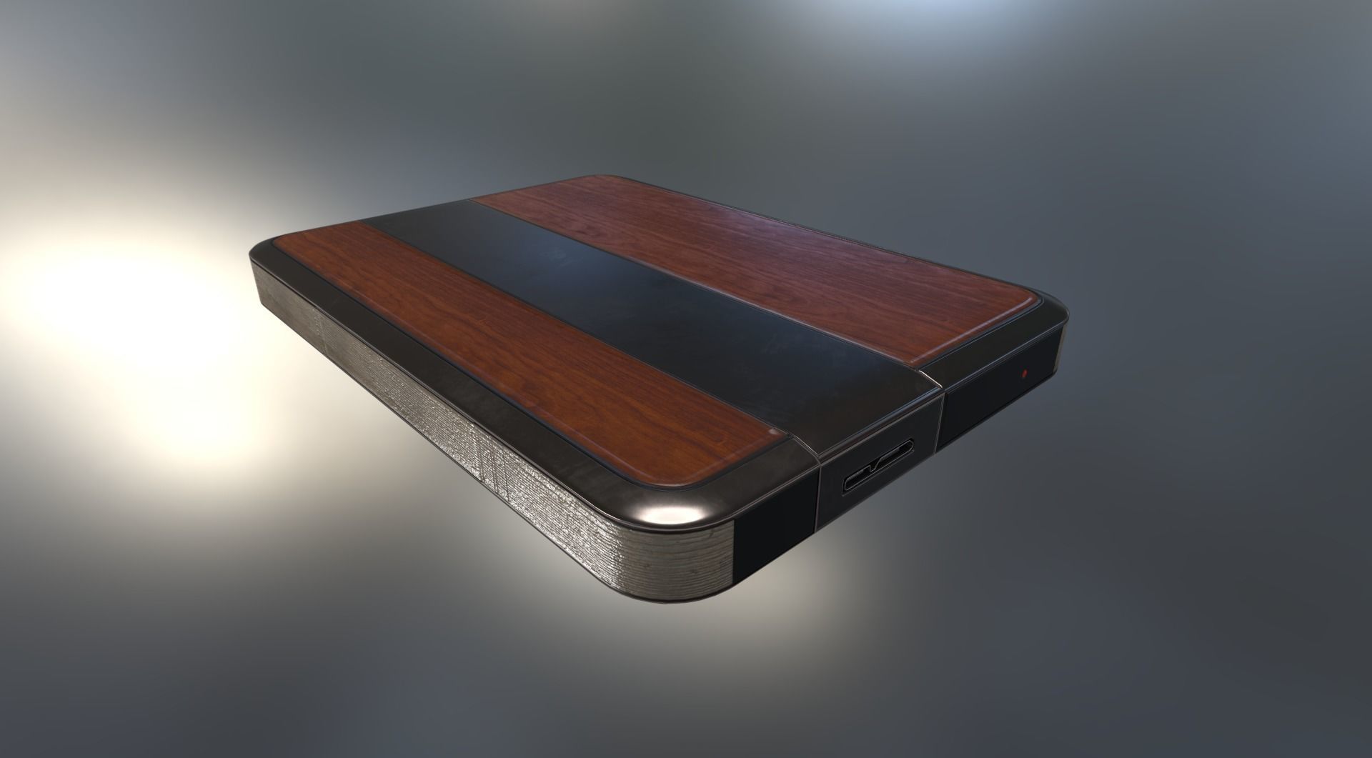 External HDD With USB Cable Rigged Wood Metal Version Low-poly 3D model_15